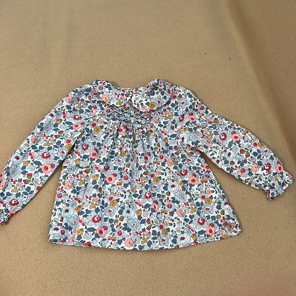 Liberty print toddler girl blouse with Peter Pan neckline and smock detailing